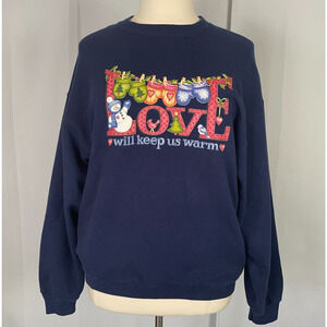 Crewneck Sweatshirt Womens Size XL Navy Blue Graphic Grandma Winter Cottage Love